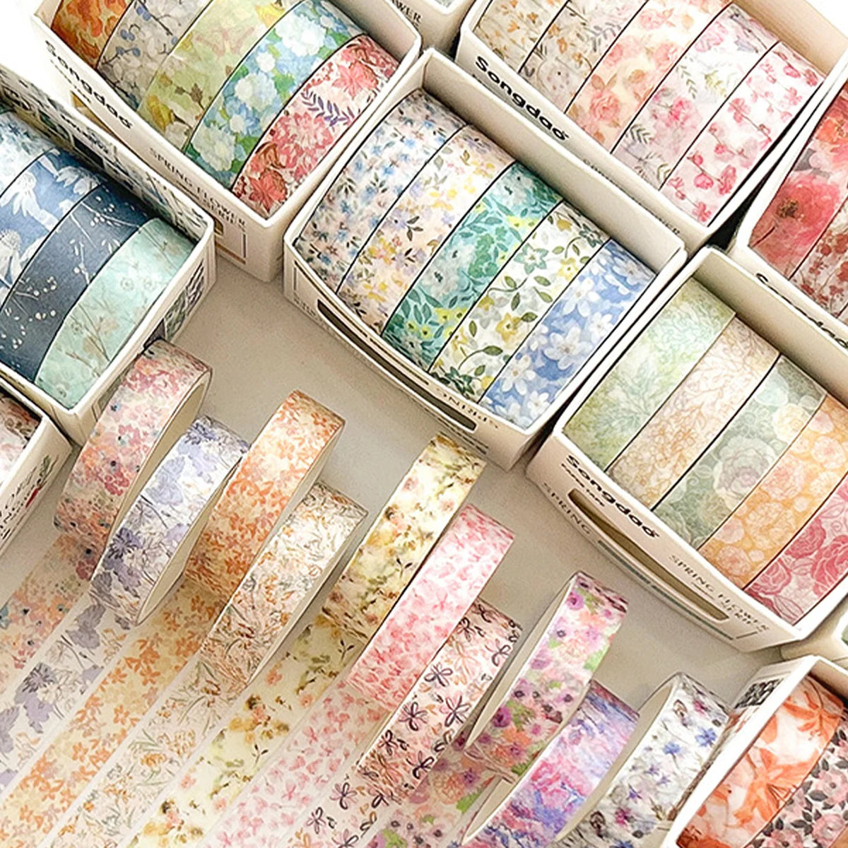 5 Rolls of Boxed Romantic Flower Handbook Tape, Cute DIY Fresh Decorative Washi Tape for Students, a Must-Have Gift for Students