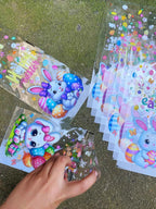 50pcs Cute Little Rabbit Easter Egg Pattern Gift Flat Bags With Golden Tie, Colorful Balloon Happy Easter Printed Gift Decor Bag