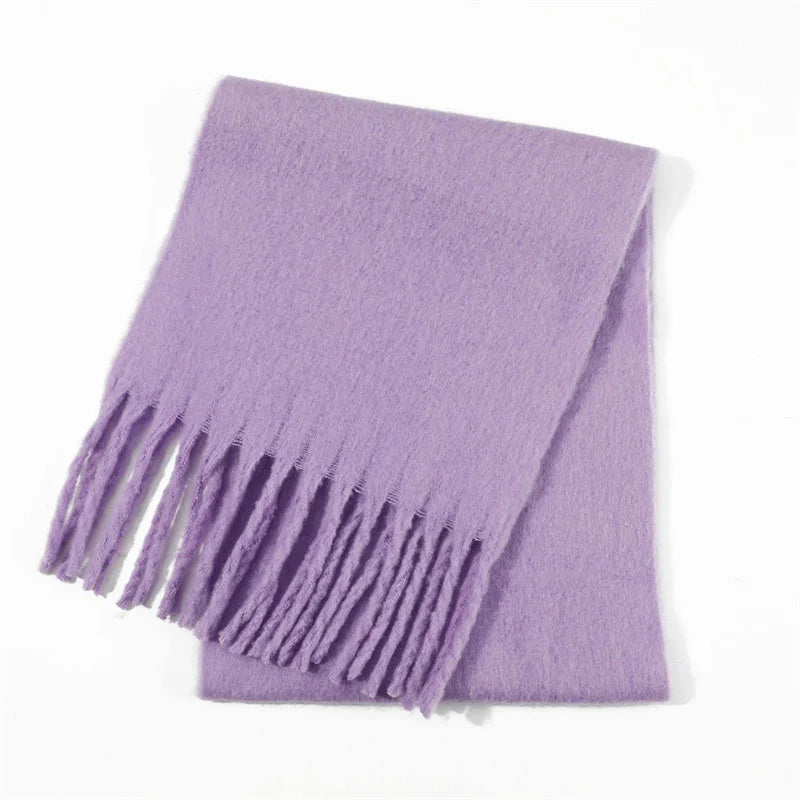 Winter Scarf Women Luxury Autumn Winter Cashmere Scarf Thickened Warm Shawl Classic Tassels Fluffy Scarf Solid Color Soft Shawl