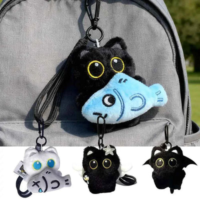 Cute Cartoon Black Cat Plush Keychain Kawaii Bag Charm