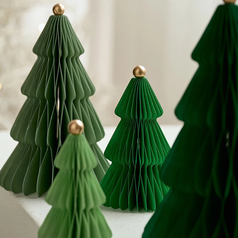 Paper Christmas Tree Ornaments 3D Honeycomb Christmas Tree Decorations Folded Paper 2026 Xmas New Year Desktop Arrangement Decor