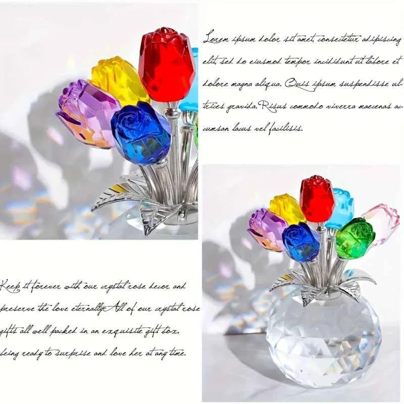 Colourful Rose Bouquet - For Anniversary, Mother's Day, Valentine's Day Crystal Rose Bouquet - Eternal Rose Decorative Gift