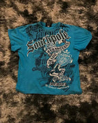 Southpole Y2K Vintage Cotton Graphic Tee Distressed Oversized Unisex T-Shirt with Gothic Print Streetwear Retro Soft Shirt Man