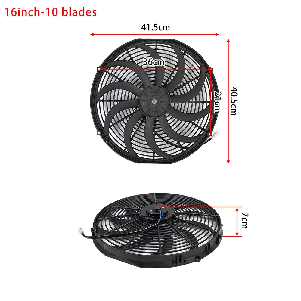 Universal 7/9/10/12/14/16 Inch 12V 80W 2100RPM Car Air Conditioning Cooling Fan Blade Cool Mounting Kit CF-1001