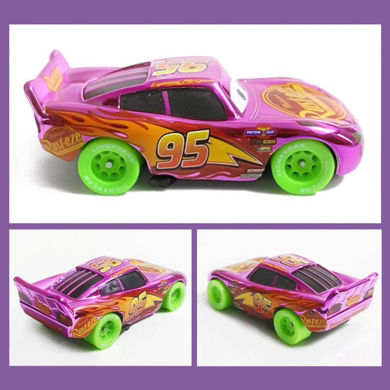 Disney Pixar Cars Piston Cup Racer Lightning McQueen Plated Version Magenta Color Alloy Diecast Model Toy Cars Children's Gift