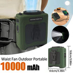 Portable Waist Fan 10000mAh with Power Bank LED Lighting Hanging Neck Fan 5 Speed Strong Airflow Cooling Fan for Outdoor Working