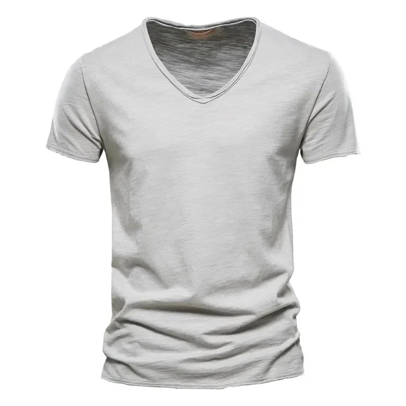New 100% Cotton Men T Shirt Tops V Neck Thin Short Sleeve Tees High Quality Men's Fashion Fitness Hot T-shirt For Men Size S-5XL