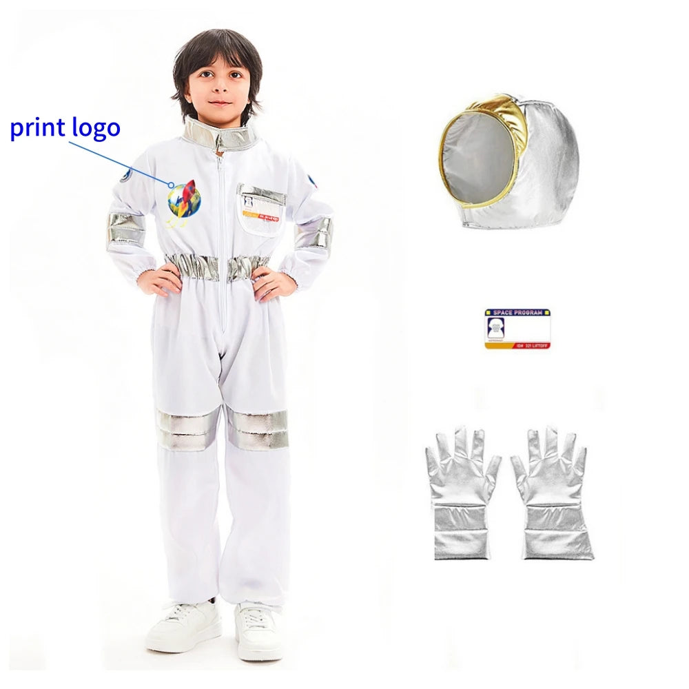 Halloween Astronaut Cosplay Costume Kids Boy Girl Jumpsuit Cartoon Space Party Spaceman Outfit White Spacesuit Bodysuit Clothing