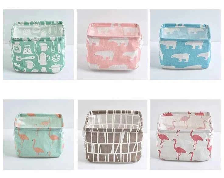 1pc Cotton Linen Fabric Waterproof Desktop Sundries Basket Storage Box Cosmetic Toy Organizer Underwear Socks Clothes Storagebag