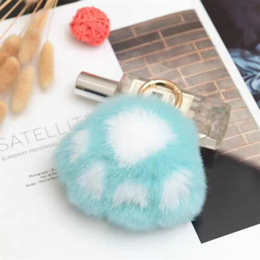 Cat Paw Pendant Keychain Couple Keychain Fluffy Faux Fur Keychain Charm Cute Soft Plush Toy Key Ring Backpack Car Key Pendant
