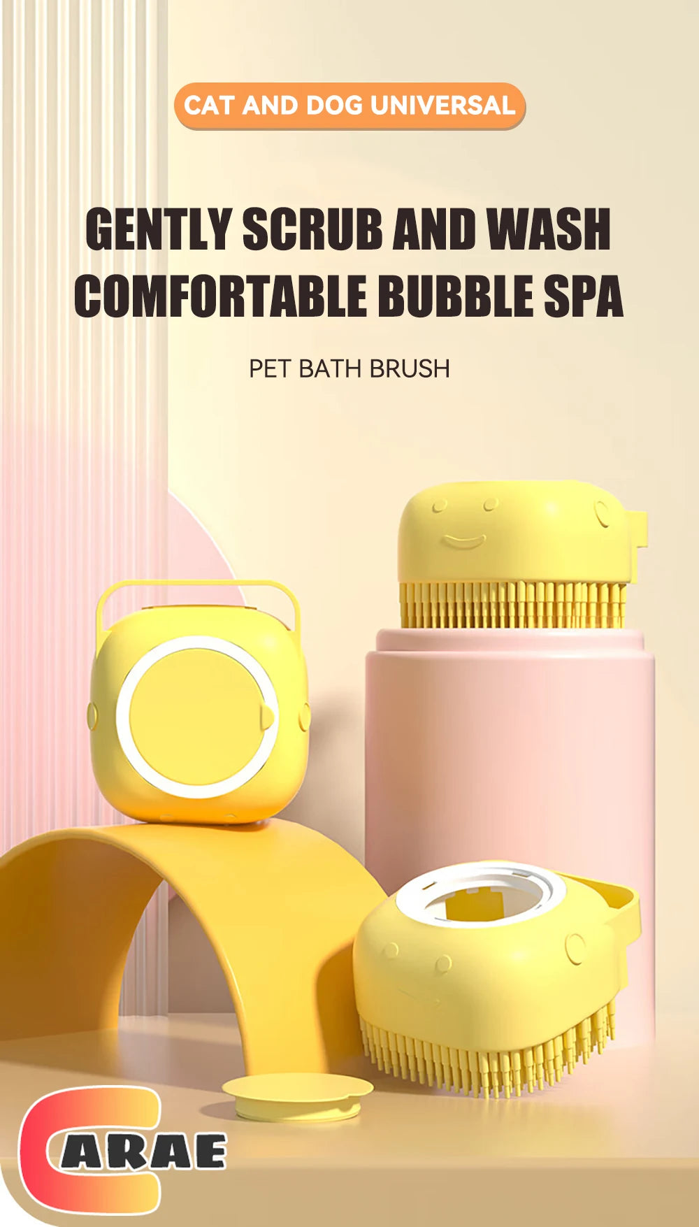 Dog Bathing Brush Pet Massage Brush Shampoo Dispenser Soft Silicone Brush Rubber Bristle for Dogs and Cats Shower Grooming Tool - WTN Essentials 