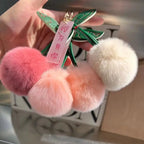 ZAKOL New Cute Fluffy Rex Rabbit Fur Ball Pompom Leaf Keychain Cherry Key Chain Handbag Car Key Chain Ring Gift