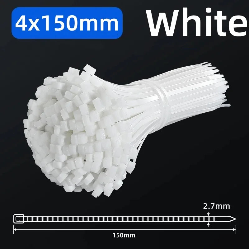 100 PCS Self-locking plastic nylon tie 100 PCS black cable tie fastening ring cable tie zip wraps strap nylon cable tie set