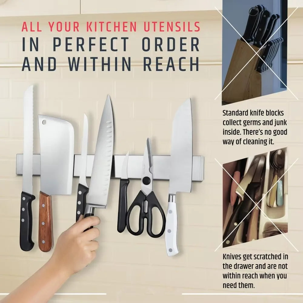 LMETJMA Professional Magnetic Knife Strip Stainless Steel Magnetic Knife Holder Rack Kitchen Knife Bar 30 40 50 cm JT333