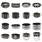 Punk Bracelets PU Leather Studded Bracelet Adjustable Goth Cuff Bracelet Gothic Rivet Buckle Wristband for Men Women Emo Jewelry