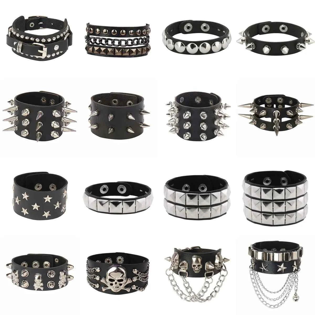 Punk Bracelets PU Leather Studded Bracelet Adjustable Goth Cuff Bracelet Gothic Rivet Buckle Wristband for Men Women Emo Jewelry
