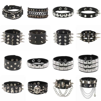 Punk Bracelets PU Leather Studded Bracelet Adjustable Goth Cuff Bracelet Gothic Rivet Buckle Wristband for Men Women Emo Jewelry