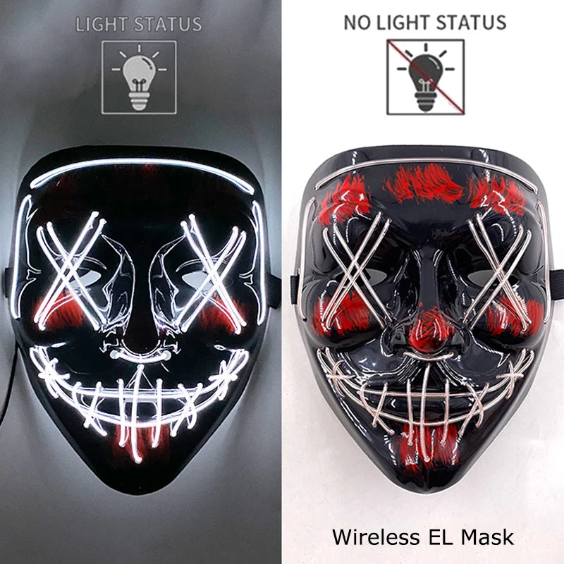 Wireless Neon LED Purge Mask – Glowing Halloween Cosplay Mask