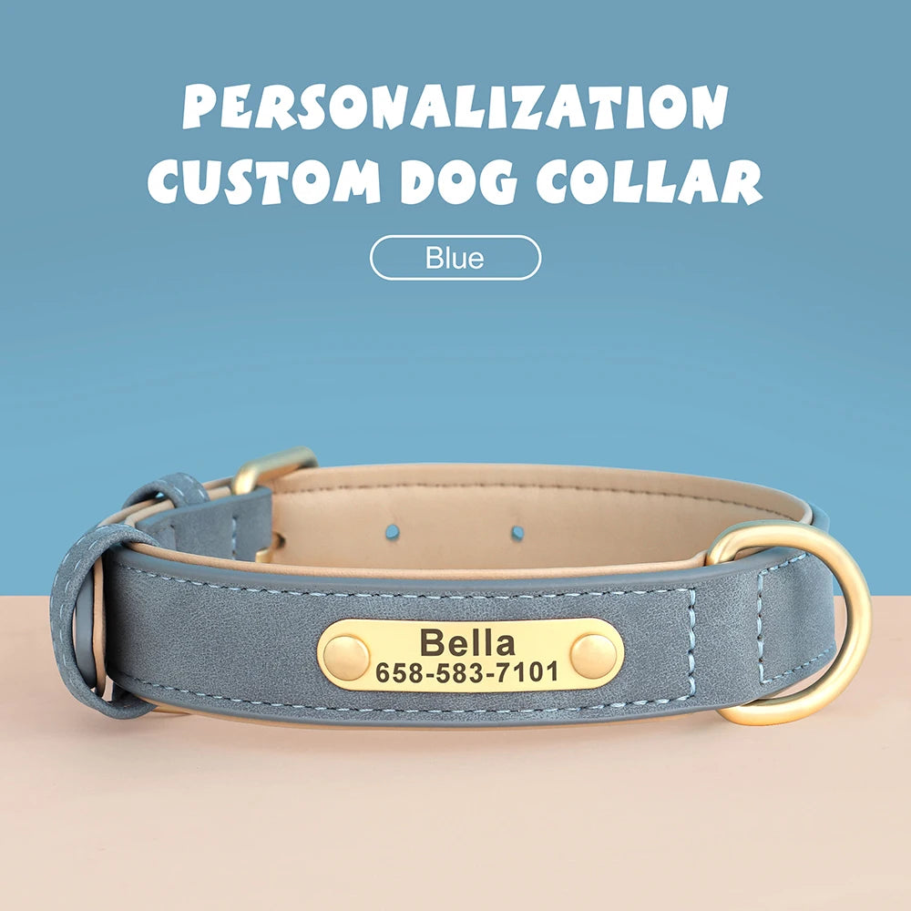 Personalized Dog Collar Custom Engraved PU Leather Dog Collars Free Engraving ID Tag Nameplate For Small Medium Large Dogs - WTN Essentials 