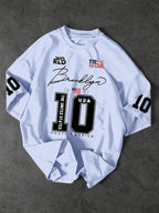 USA Brooklyn Style 10 Print Oversized T Shirt Men's Streetwear Vintage Jersey Tee