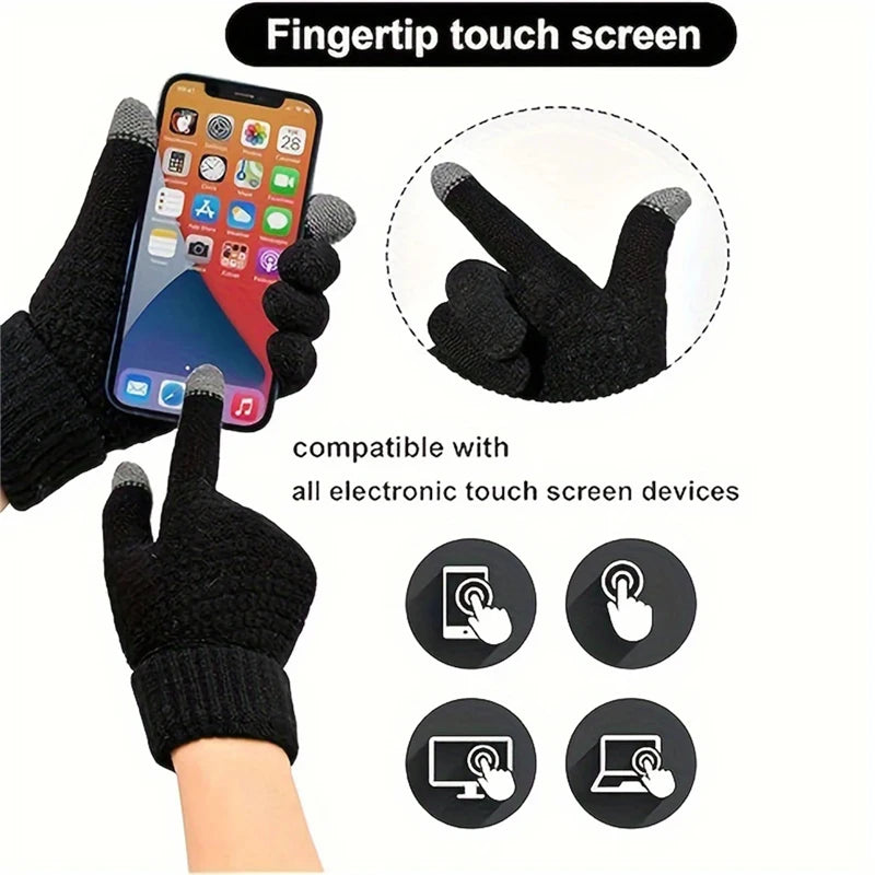 Women Men Winter Touch Screen Gloves Stretch Knit Wool Full‑Finger Gloves Warm Soft Crochet Thermal Gloves For Outdoor Wear