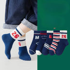 5 Pairs Kids Boys Socks Tennis Series Children Sport School Students Socks Spring Autumn Soft Cotton Toddler Mid Tube Sock