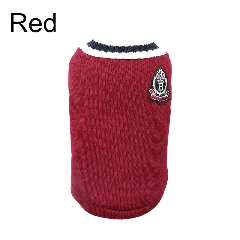 Red dog sweater with a logo on a white background