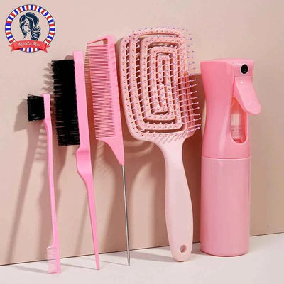 5pcs comb set Relaxing Elastic Massage Comb Hollow Out Hair Brush Scalp Massage Combs Hair Styling Spray bottle Hair Salon Tools