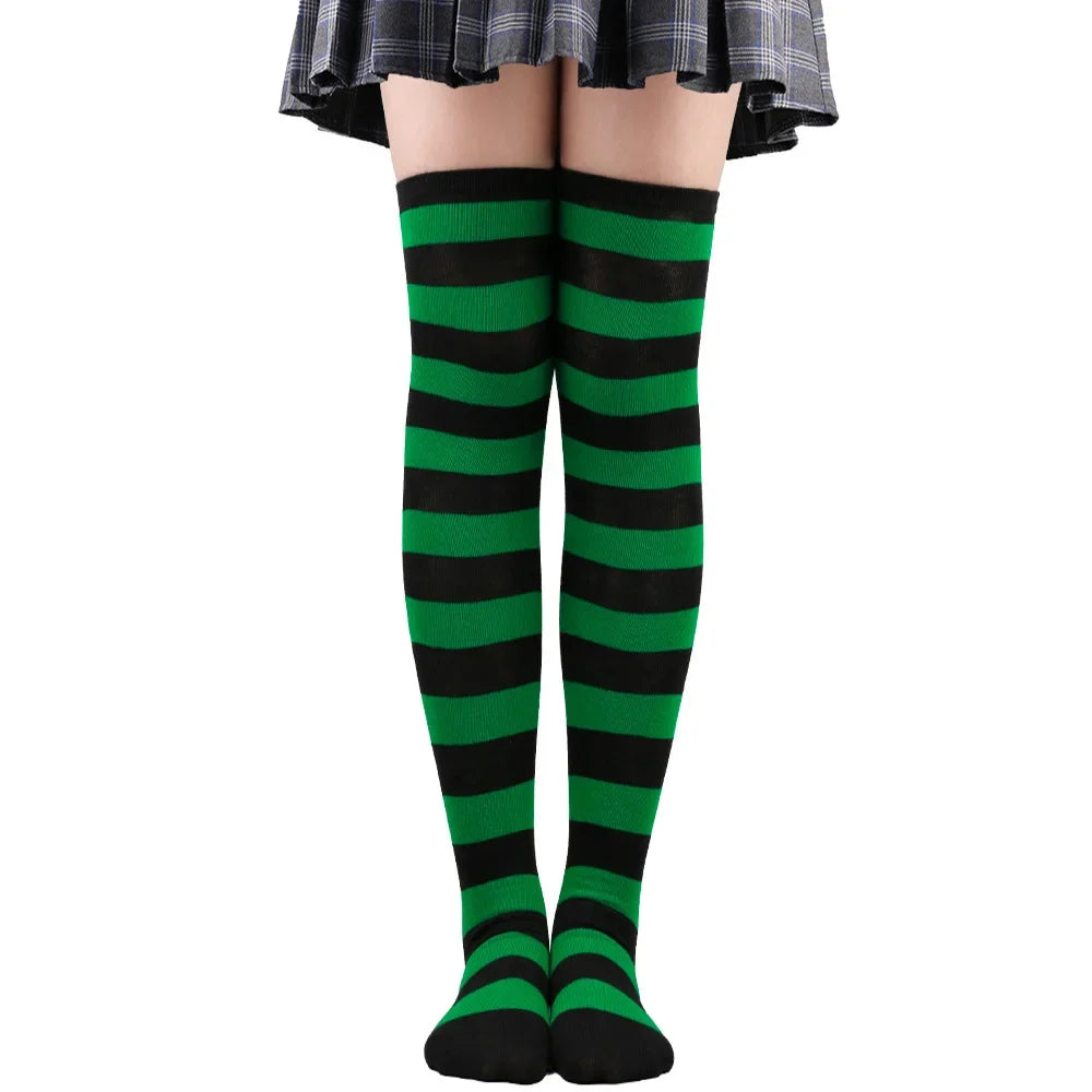 Womens Striped Thigh High Stockings Ladies Girls Black White pink Long Over Above Knee Socks femboy Cosplay Lolita Harajuku Y2k