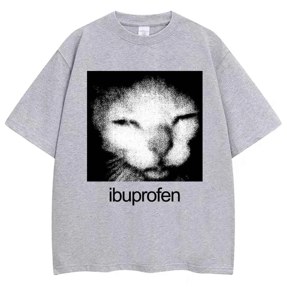 2026 Vintage Funny Ibuprofen Cat Meme Graphic Tees Men Women Humor Fashion T Shirts Oversized Casual Streetwear T-shirt Y2K Tops
