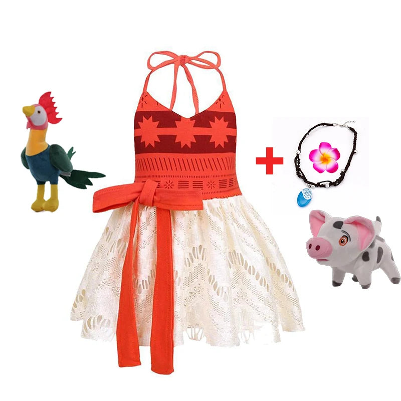Disney New Moana Dress Costumes Kids Girl Cosplay Toddler Movie Ocean Adventure Infant Frock Halloween Party With Chick Clothes