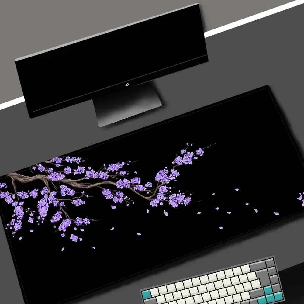 Black Sakura Gaming Mouse Pad Kawaii Purple Desk Mat Large Office Carpet Accessories Cherry Blossom Mousepad Gamer Computer Mats