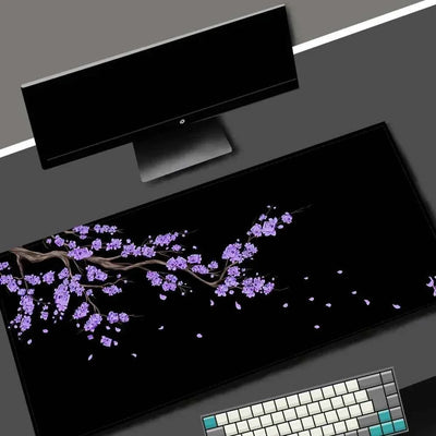 Black Sakura Gaming Mouse Pad Kawaii Purple Desk Mat Large Office Carpet Accessories Cherry Blossom Mousepad Gamer Computer Mats