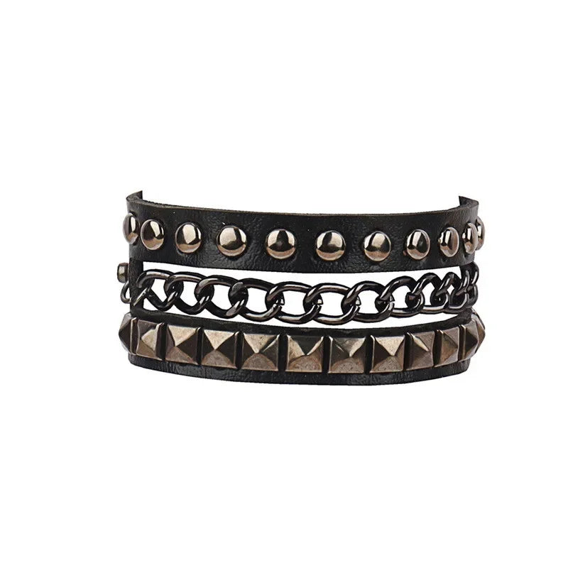 90s Heart Gothic Spike Bracelet Adjustable Punk Rock Bracelet Black Studded Faux Leather Bracelet for Men Women Gift