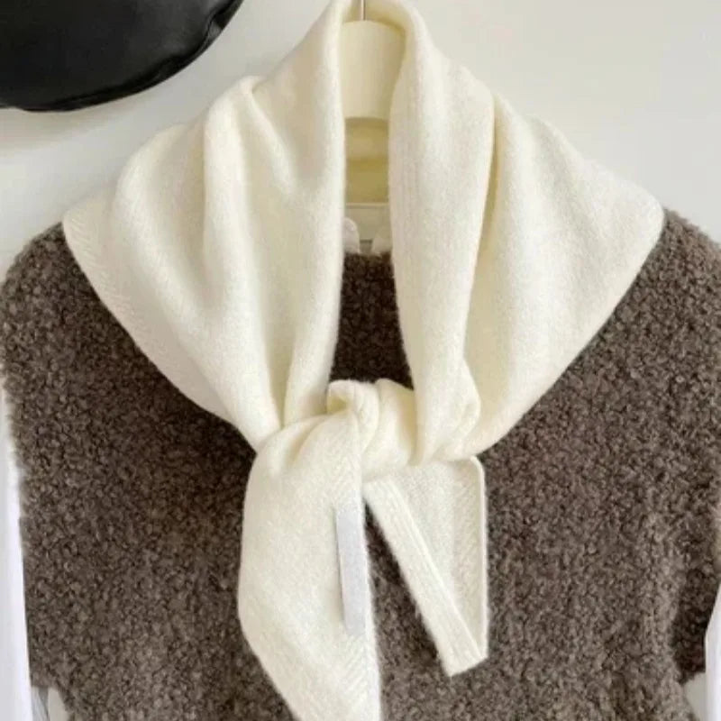 British Korean Style Niche Wool Knitted Triangular Scarf Women Headscarf Knitted Scarf Multi-functional Warm Knitted Scarf