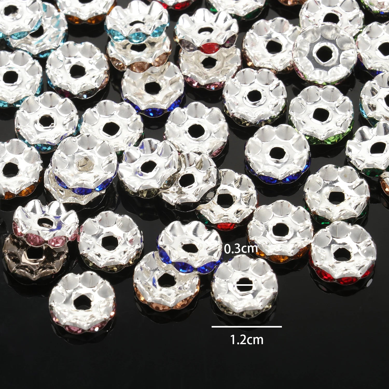 30pcs/lot 12mm Wave Side Rhinestone Spacer Beads Colorful Crystal Metal Rondelle for Jewelry Making Diy Crafts Accessories