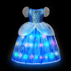 Children LED Light Up Dress Girls Kids Purple Green Cosplay Costume Carnival Birthday Party Clothes Halloween Costume Prom Gown