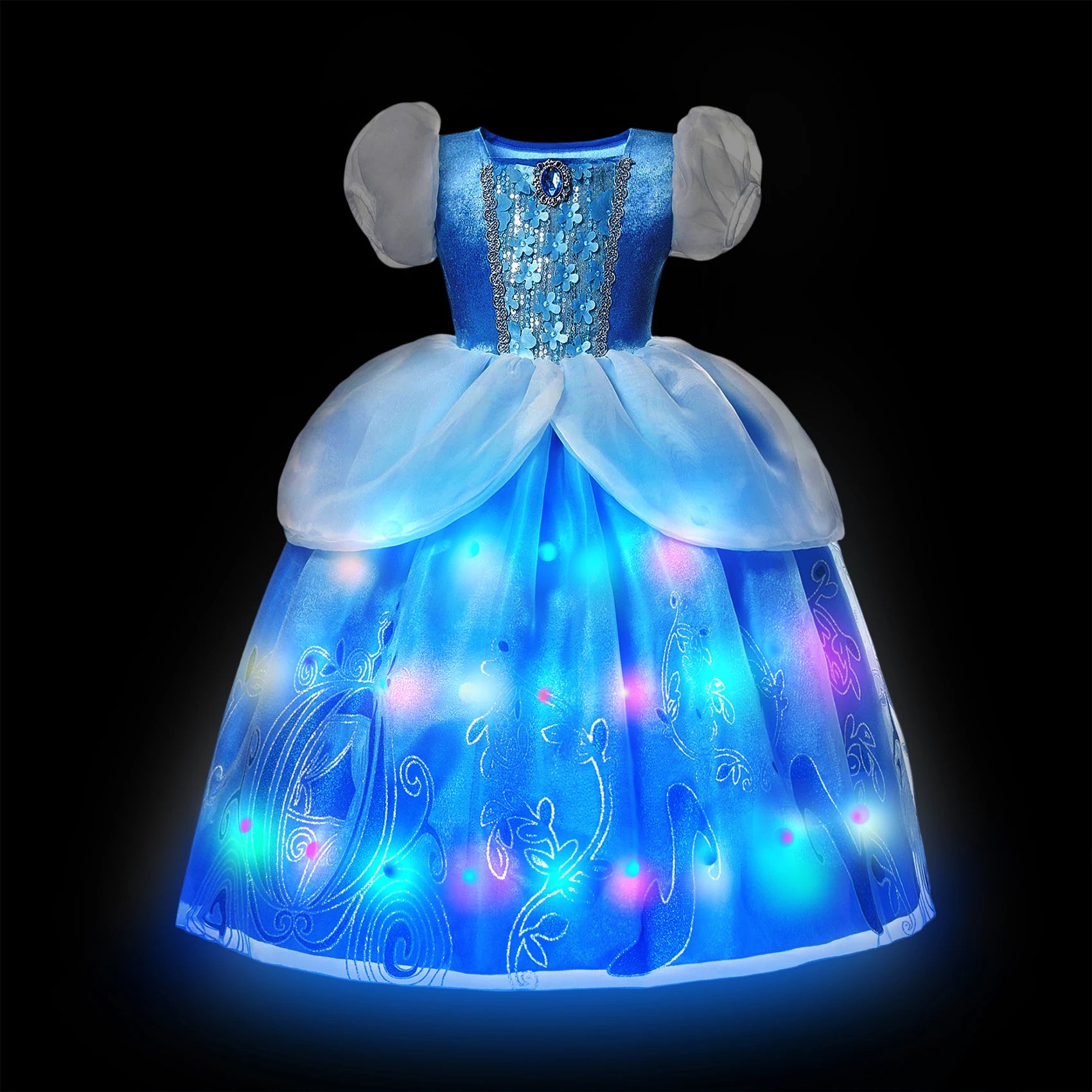 Children LED Light Up Dress Girls Kids Purple Green Cosplay Costume Carnival Birthday Party Clothes Halloween Costume Prom Gown