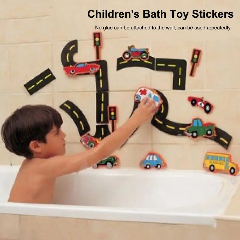 23 Pieces Bath Water Toy Sticky Wall City Traffic Car Road Rail Puzzle Vinyl 14+Y Bath Features