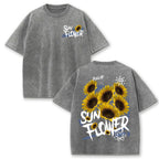 Lift Is Good Beautiful Sunflower Print Washed T Shirts Women Soft Cotton T-Shirt Street Creative Short Sleeve Summer Casual Tops