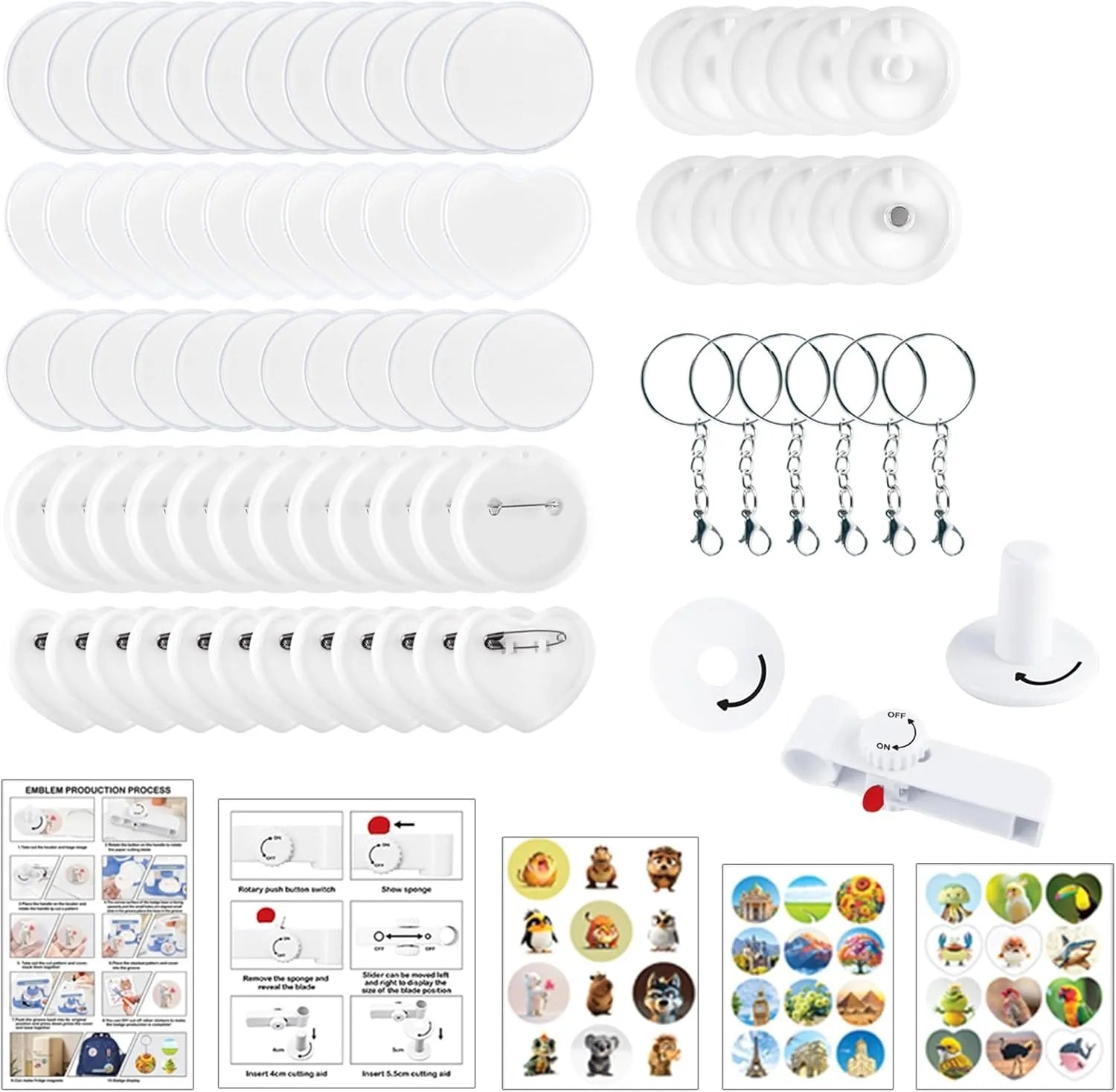 Badge Maker for Kids, DIY Pin Button Badge Maker Machine, Portable Press Machine Badge Punch Kit with 48 Patterns Badges