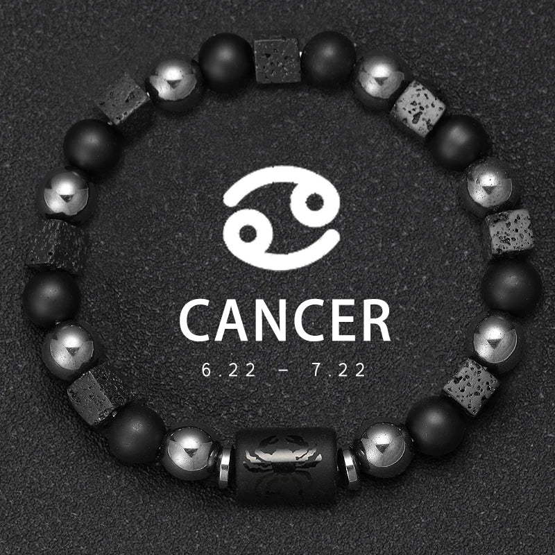 12 Constellation Zodiac Bracele Signs Beads Couples Bracelet Square Volcanic Stone Elastic Charm Bracelet for Women Men Gift