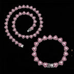 ZAKOL 45CM New Hip Hop Tennis Chain Bracelet Necklace Shiny Heart Rhinestone CZ Fashion Rock Party Jewelry Set
