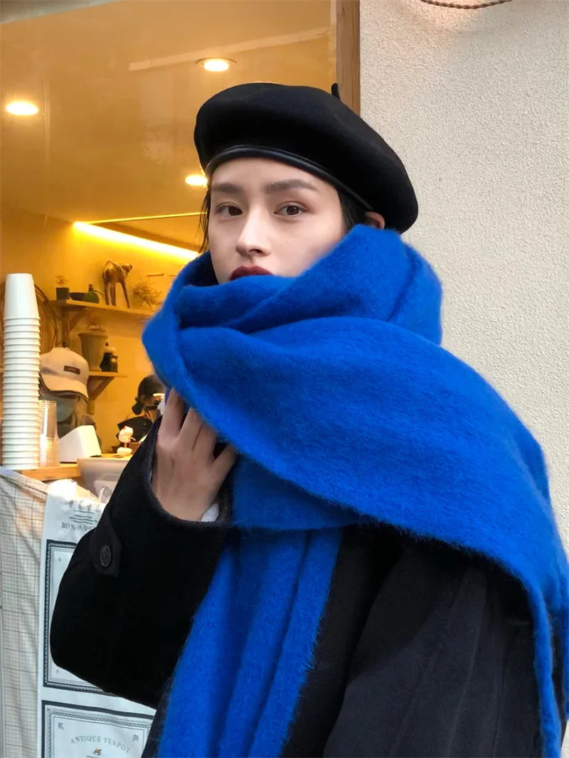 2025 Women Scarf Winter Warm Thick Shawl Wraps Fashion Solid Color Pashmina Scarves Long Tassel Hijab Stoles Bufanda Cashmere