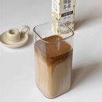 Square Heat Resistant Coffee Glass Cup With Lid and Straw 1pc Heat Resistant Glass Cup For Milk Tea Juice Iced Coffee & Smoothie