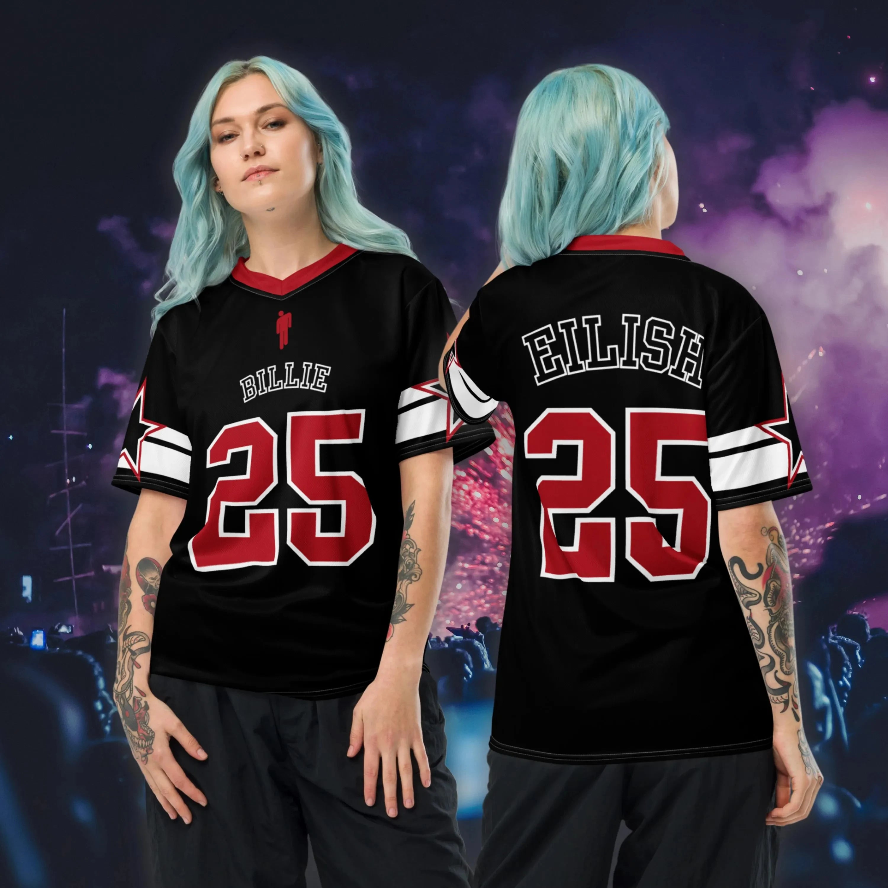 Billie Eilish Concert Clothing Trendy Sporty Style Summer Women's V-Neck Short-Sleeved Outdoor Sporty Quick-Dry Loose T-Shirt
