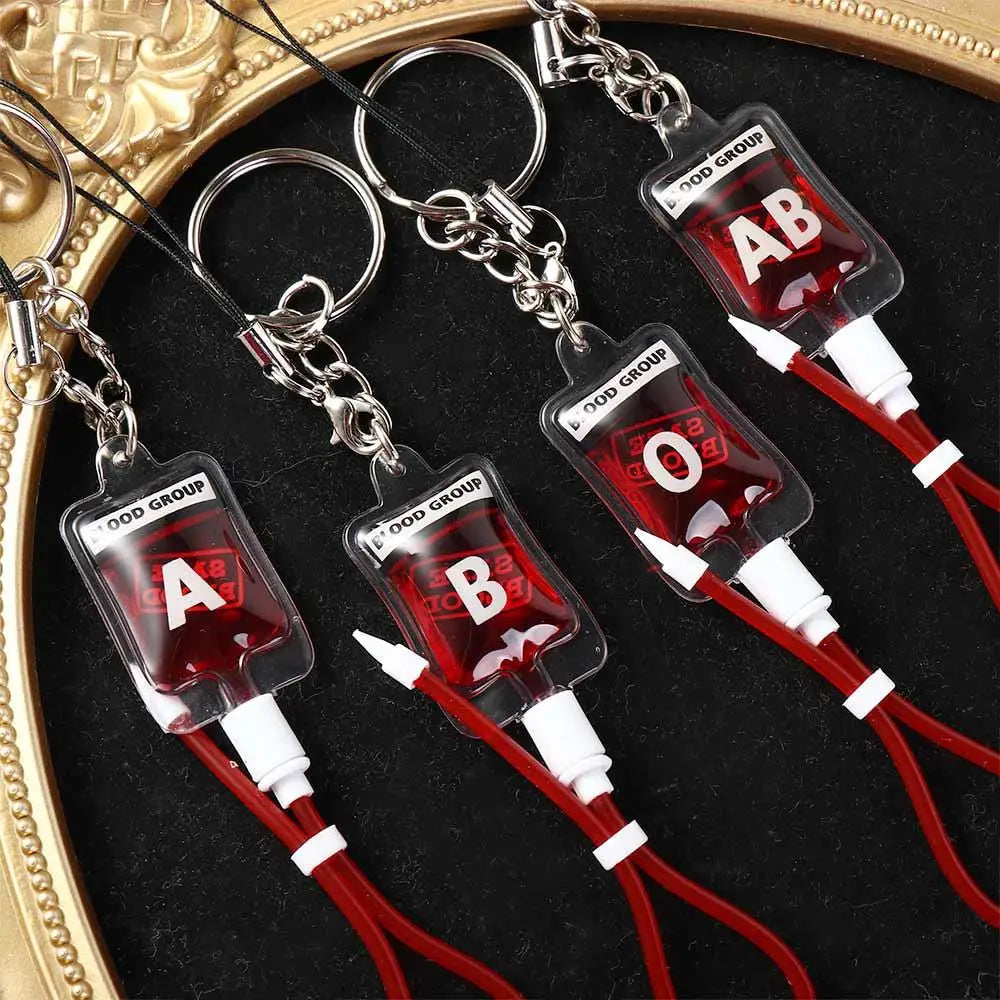 New Style 1 Pcs Blood Type A B O AB Plasma Pack Blood Bag PVC Pendant DIY Jewelry Making Gift Charm Keychain Accessory Keyring