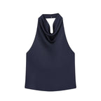 MUJER 2026 Halter Tops for Women Black Satin Backless Top Female Pink Summer Beach Top Woman off Shoulder Camisole Top Women
