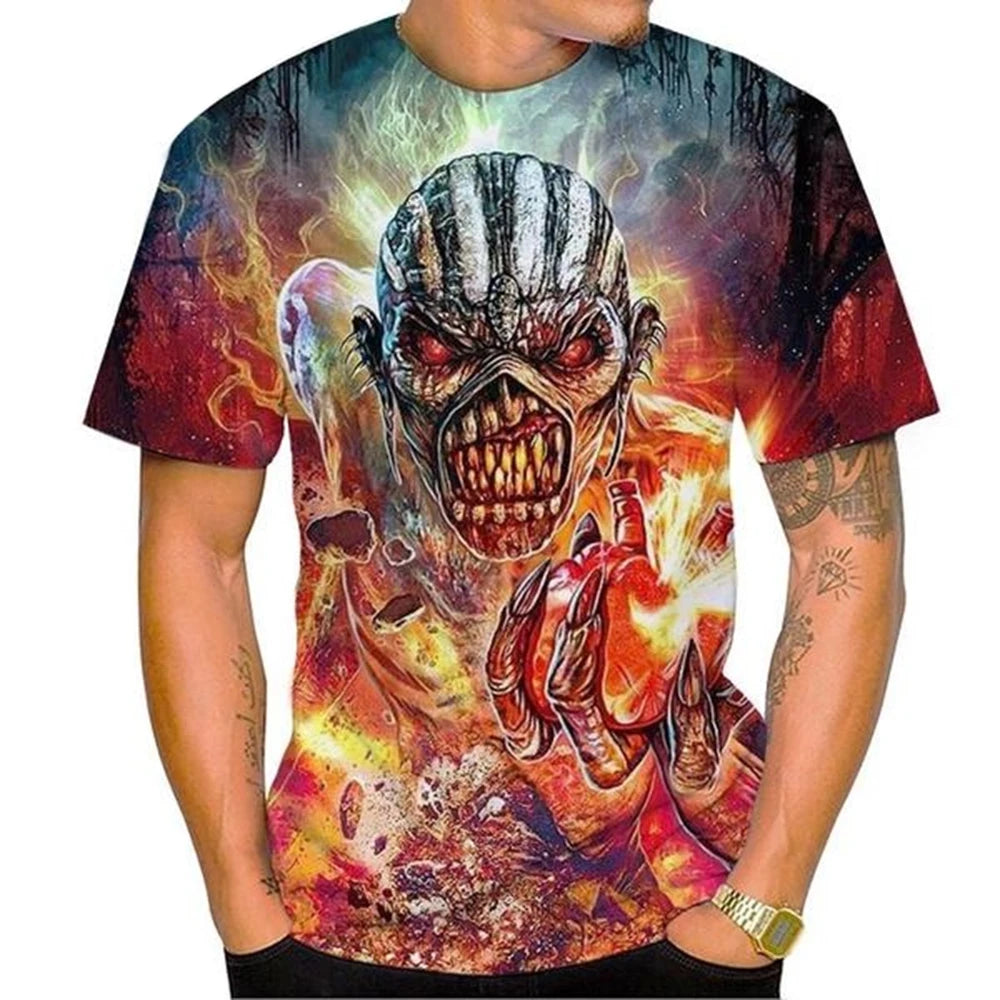 Summer Fashion Nostalgic 3D Printed Heavy Metal Music Devil Cool Fashion Personalized T-shirt