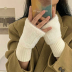 1PC- Warm and Cold-proof Half-finger Gloves for Women in Autumn and Winter, Versatile and Plush, Cute Office Half-finger Gloves